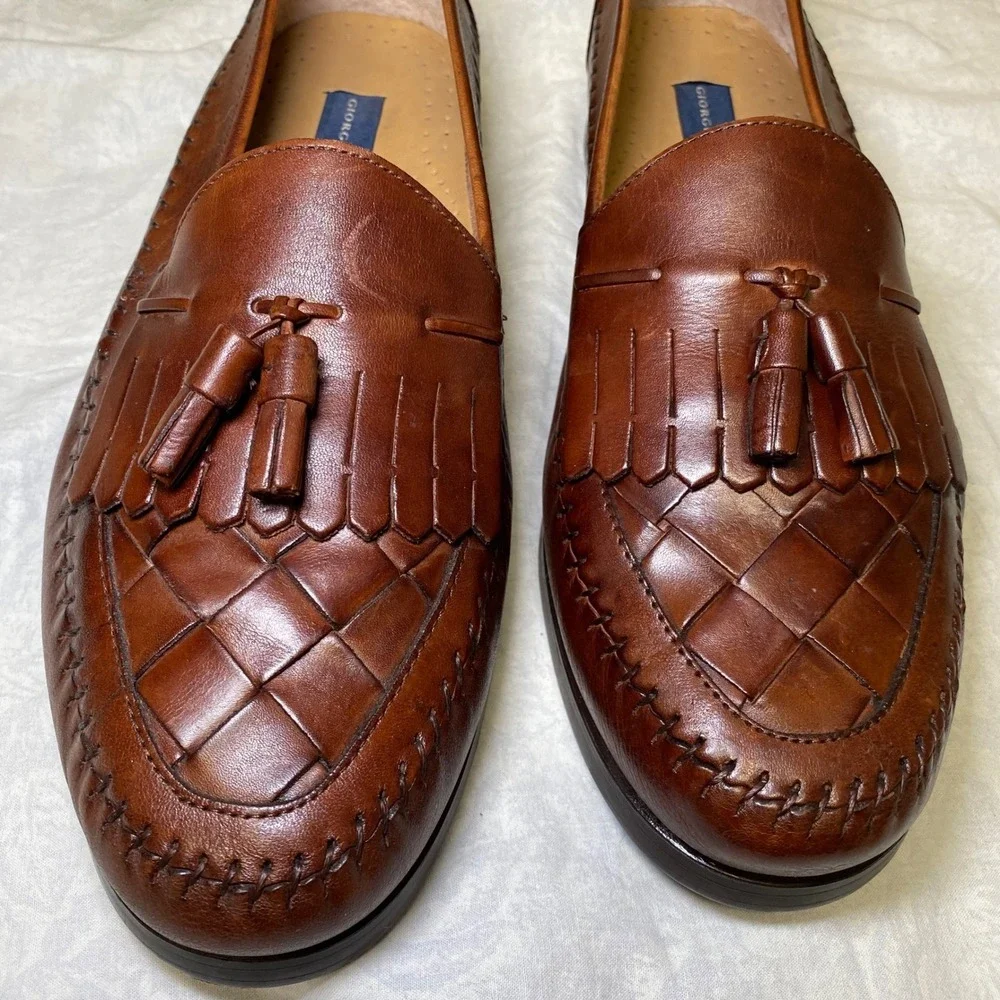 Giorgio Brutini Milan Brown Leather Tassel Loafers Men's 12 EEE Woven Toe